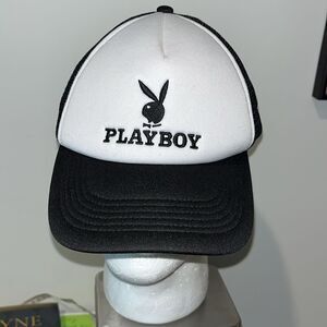 Playboy Foam Mesh Adjustable SnapBack Black White Trucker Sloop baseball Cap Hat
